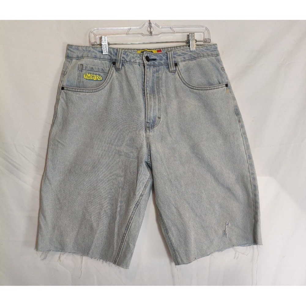 Empyre Mens 34 Baggy Light Denim Jeans Shorts Blue Logo Skater 90s Loose